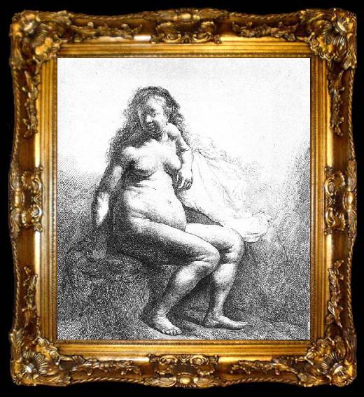 framed  REMBRANDT Harmenszoon van Rijn Seated female nude, ta009-2